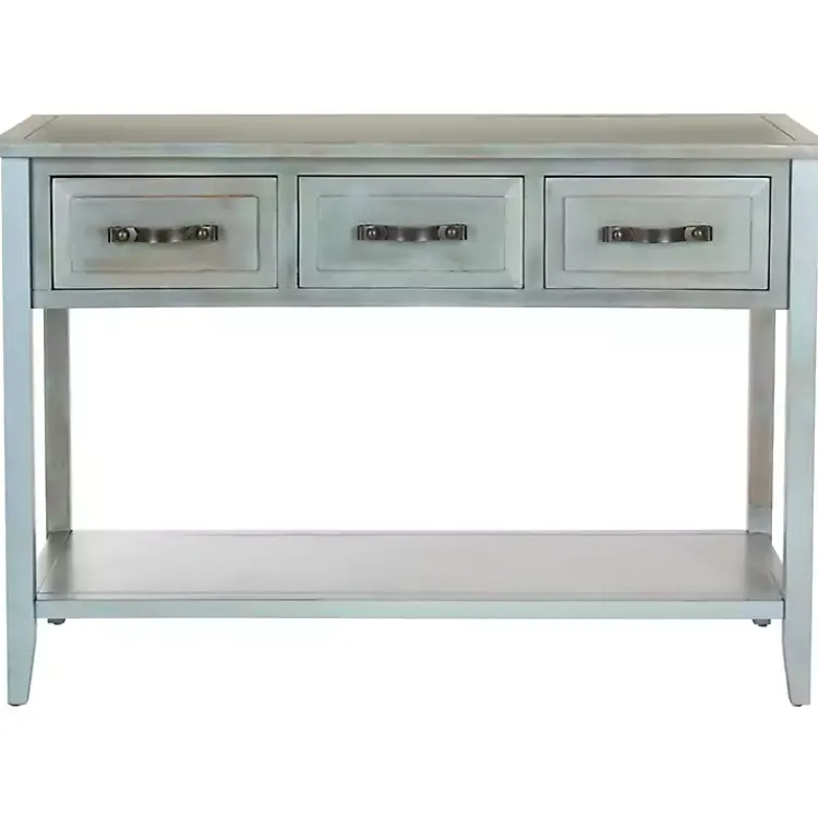 Kirklands Home Distressed Light 3-Drawer Console Table Blue Clearance