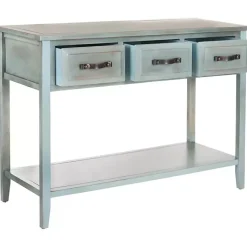 Kirklands Home Distressed Light 3-Drawer Console Table Blue Clearance