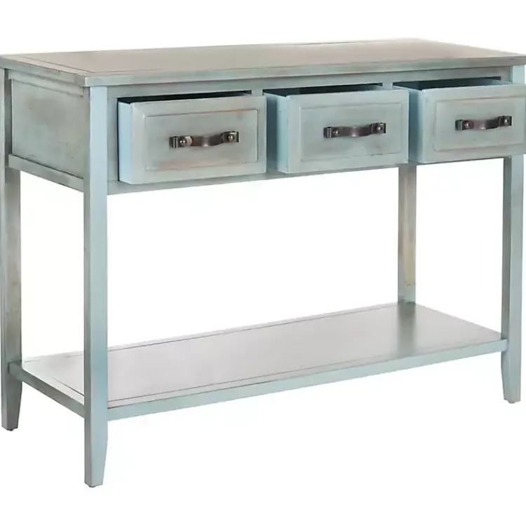 Kirklands Home Distressed Light 3-Drawer Console Table Blue Clearance