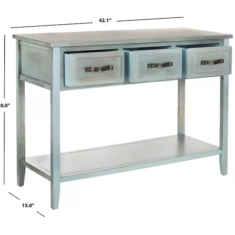 Kirklands Home Distressed Light 3-Drawer Console Table Blue Clearance