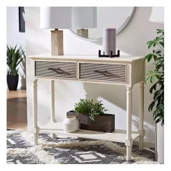 Kirklands Home Distressed Natural Ronan 2-Drawer Console Table White Outlet