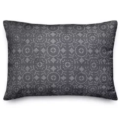 Pillows>Kirklands Home Distressed Navy Tile Indoor/Outdoor Lumbar Pillow Blue