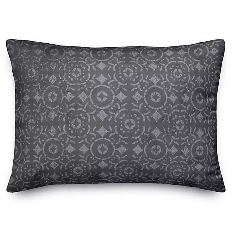 Pillows>Kirklands Home Distressed Navy Tile Indoor/Outdoor Lumbar Pillow Blue