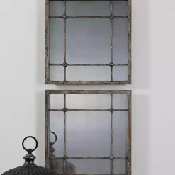 Kirklands Home Distressed Slate Blue Wood Wall Mirrors, Set of 2 Clearance