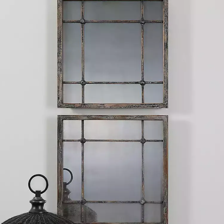 Kirklands Home Distressed Slate Blue Wood Wall Mirrors, Set of 2 Clearance