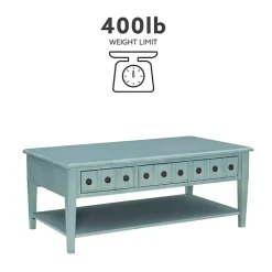 Kirklands Home Distressed Turquoise Wood 3-Drawer Coffee Table Blue Clearance