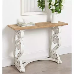 Kirklands Home Distressed White and Brown Wood Console Table Online