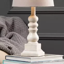 Kirklands Home Distressed White Candlestick Table Lamp Ivory New