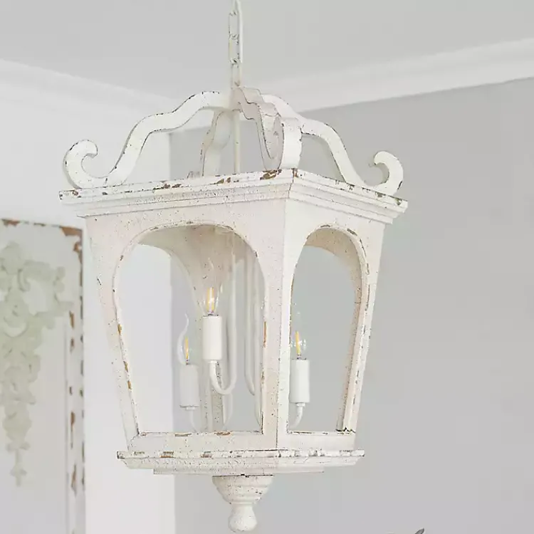 Kirklands Home Distressed Carriage Pendant Light White