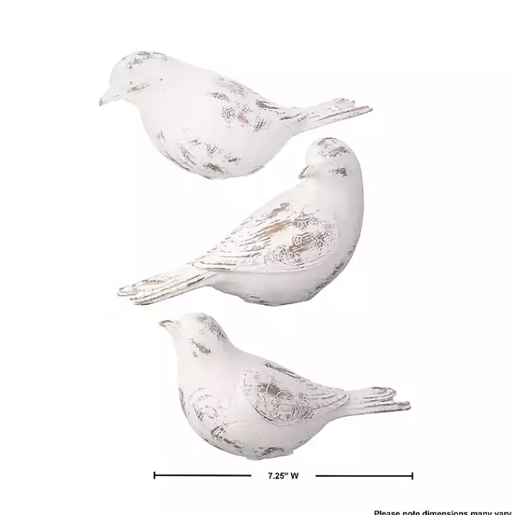 Statues & Figurines>Kirklands Home Distressed Carved Bird Statues, Set of 3 White