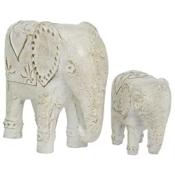 Statues & Figurines>Kirklands Home Distressed Carved Elephant Statues, Set of 2 White