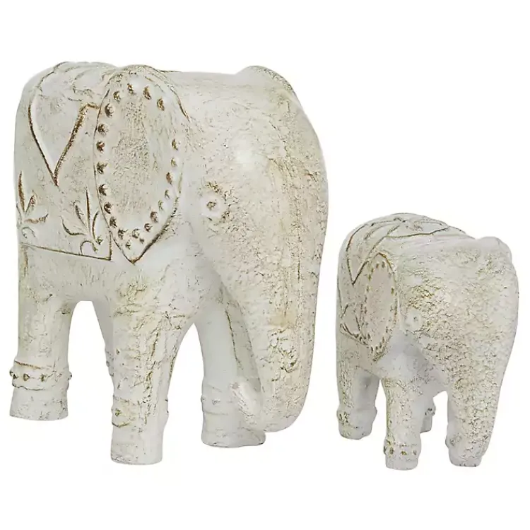 Statues & Figurines>Kirklands Home Distressed Carved Elephant Statues, Set of 2 White