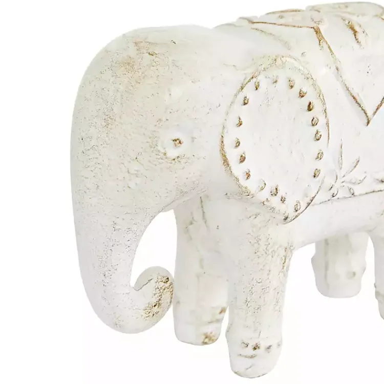 Statues & Figurines>Kirklands Home Distressed Carved Elephant Statues, Set of 2 White