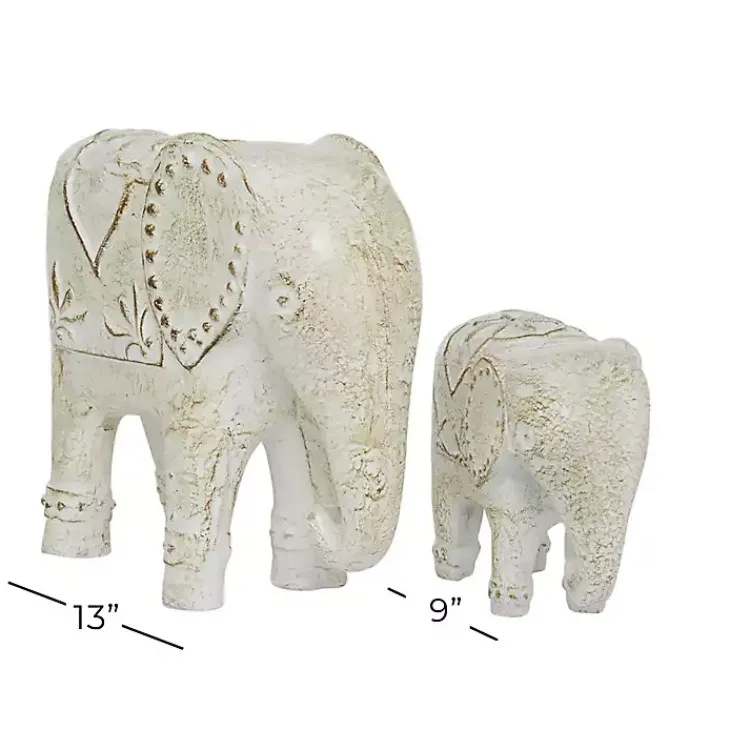 Statues & Figurines>Kirklands Home Distressed Carved Elephant Statues, Set of 2 White