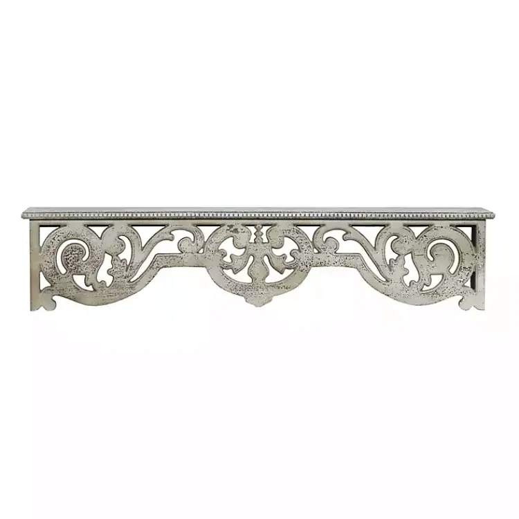 Kirklands Home Distressed White Carved Wood Wall Shelf Best
