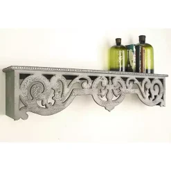Kirklands Home Distressed White Carved Wood Wall Shelf Best