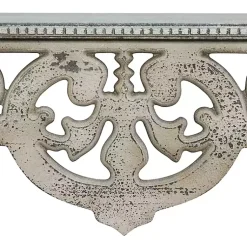 Kirklands Home Distressed White Carved Wood Wall Shelf Best