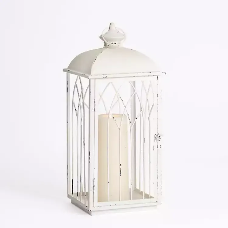 Lanterns>Kirklands Home Distressed Cathedral Iron Lantern, 18 in. White