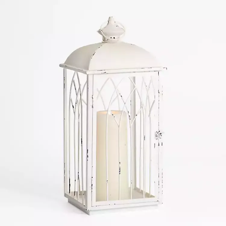 Lanterns>Kirklands Home Distressed Cathedral Iron Lantern, 21 in. White
