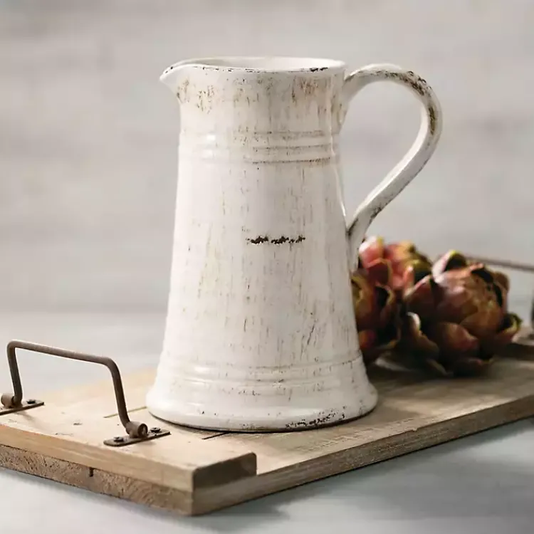 Vases>Kirklands Home Distressed Decorative Pitcher White
