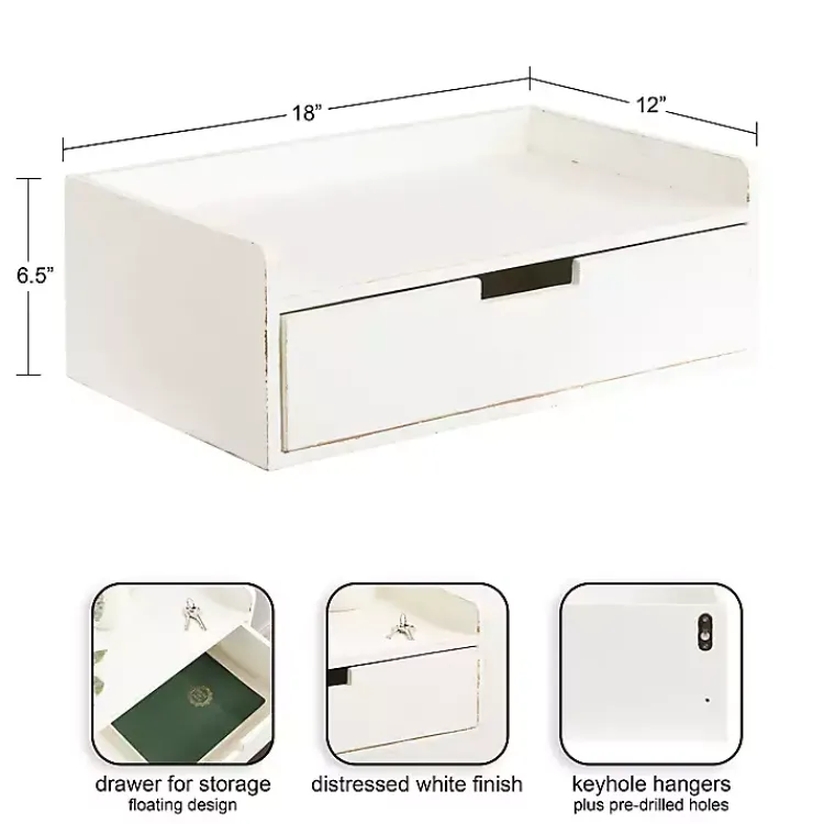 Kirklands Home Distressed Drawer Kitt Floating Side Table White Discount