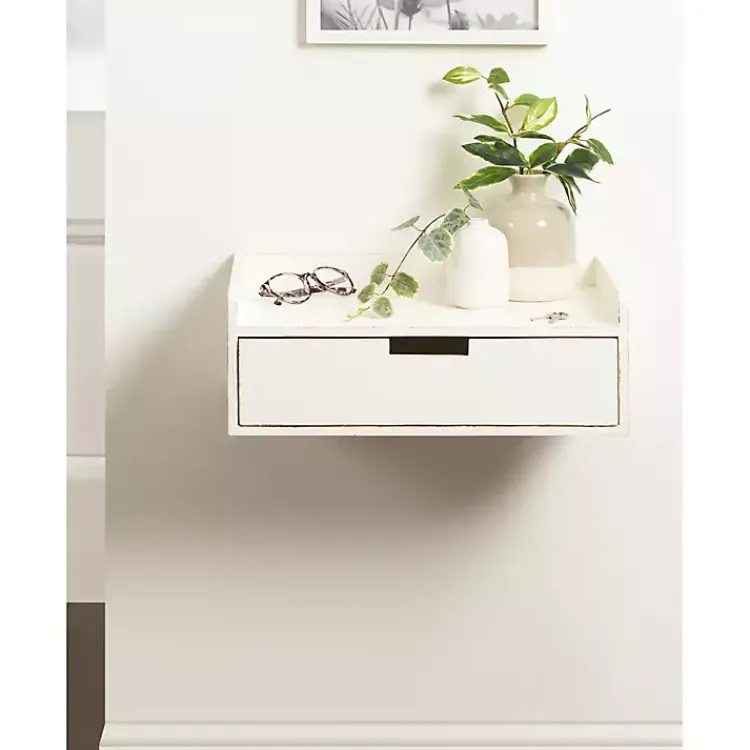 Kirklands Home Distressed Drawer Kitt Floating Side Table White Discount