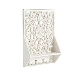 Kirklands Home Distressed White Floral Carved Wall Shelf Discount