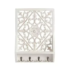 Kirklands Home Distressed White Floral Carved Wall Shelf Discount
