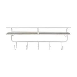 Kirklands Home Distressed White Metal Wall Shelf with Hooks Sale