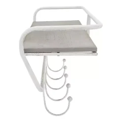 Kirklands Home Distressed White Metal Wall Shelf with Hooks Sale