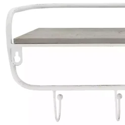 Kirklands Home Distressed White Metal Wall Shelf with Hooks Sale