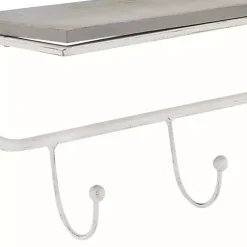 Kirklands Home Distressed White Metal Wall Shelf with Hooks Sale