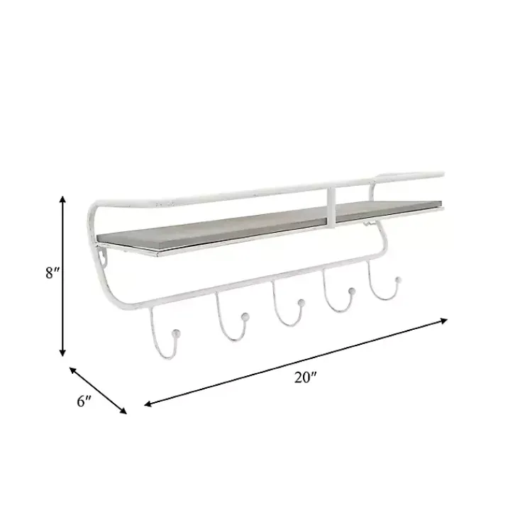 Kirklands Home Distressed White Metal Wall Shelf with Hooks Sale