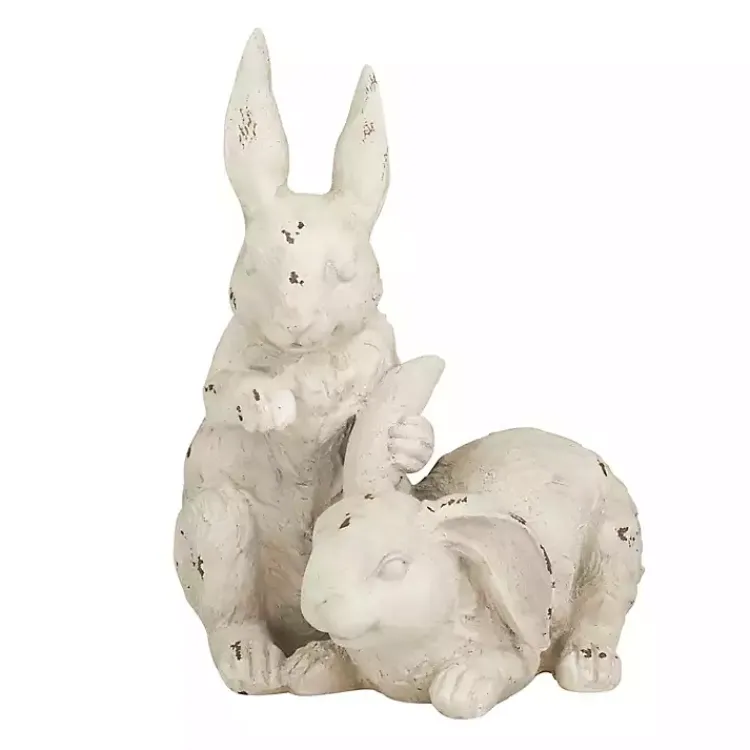 Kirklands Home Distressed Rabbits Statue White Sale