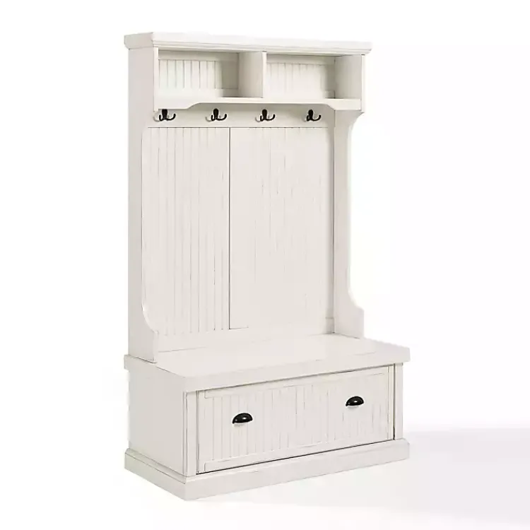 Kirklands Home Distressed Seanan Storage Hall Tree White Clearance