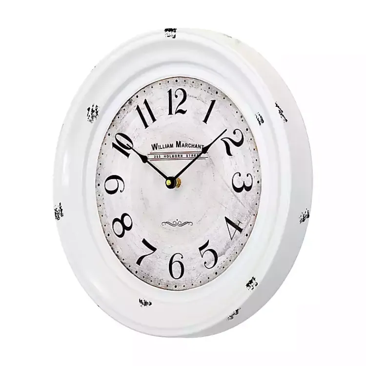 Kirklands Home Distressed White Two Grooves Iron Frame Wall Clock Sale