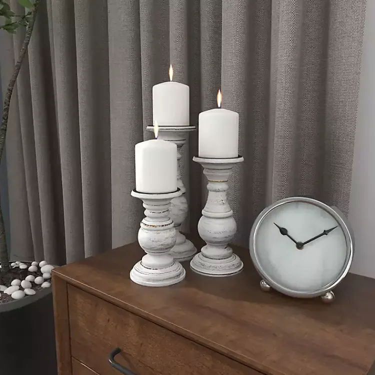 Candle Holders>Kirklands Home Distressed Wood 3-pc. Candle Holder Set White