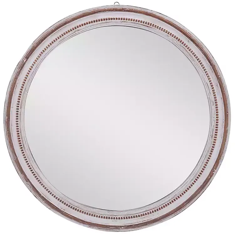Kirklands Home Distressed White Wood Round Frame Wall Mirror Clearance