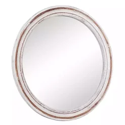 Kirklands Home Distressed White Wood Round Frame Wall Mirror Clearance