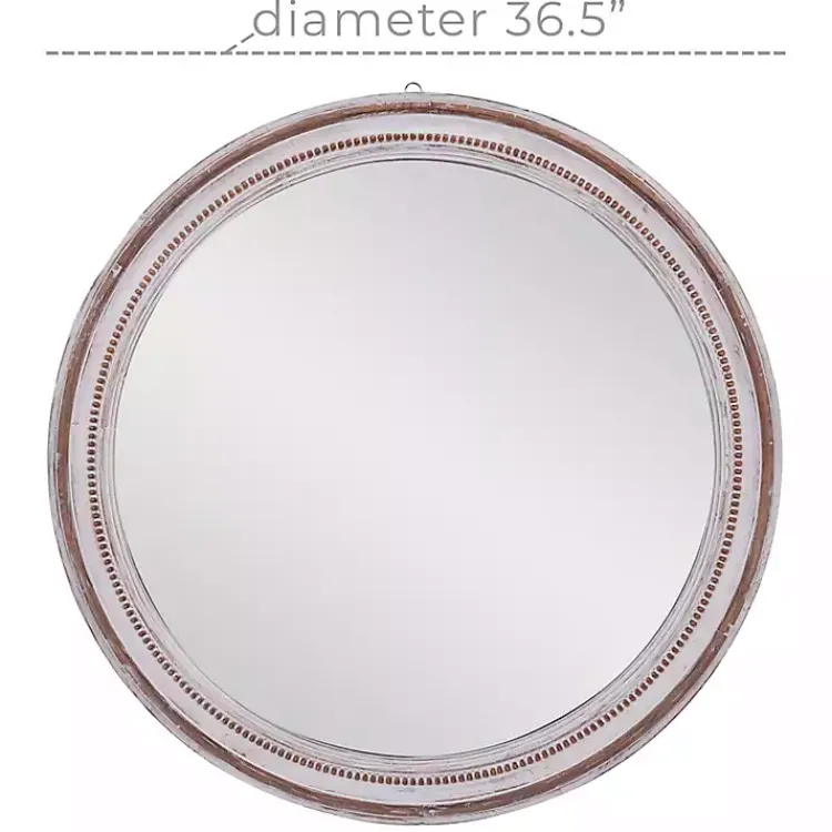 Kirklands Home Distressed White Wood Round Frame Wall Mirror Clearance