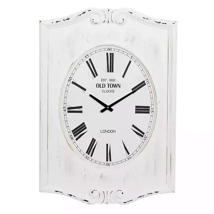 Kirklands Home Distressed White Wood Scroll Wall Clock Sale