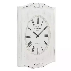 Kirklands Home Distressed White Wood Scroll Wall Clock Sale