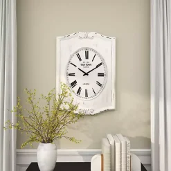 Kirklands Home Distressed White Wood Scroll Wall Clock Sale