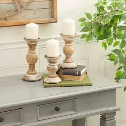 Candle Holders>Kirklands Home Distressed Wood Pillar Candle Holders, Set of 3 Brown