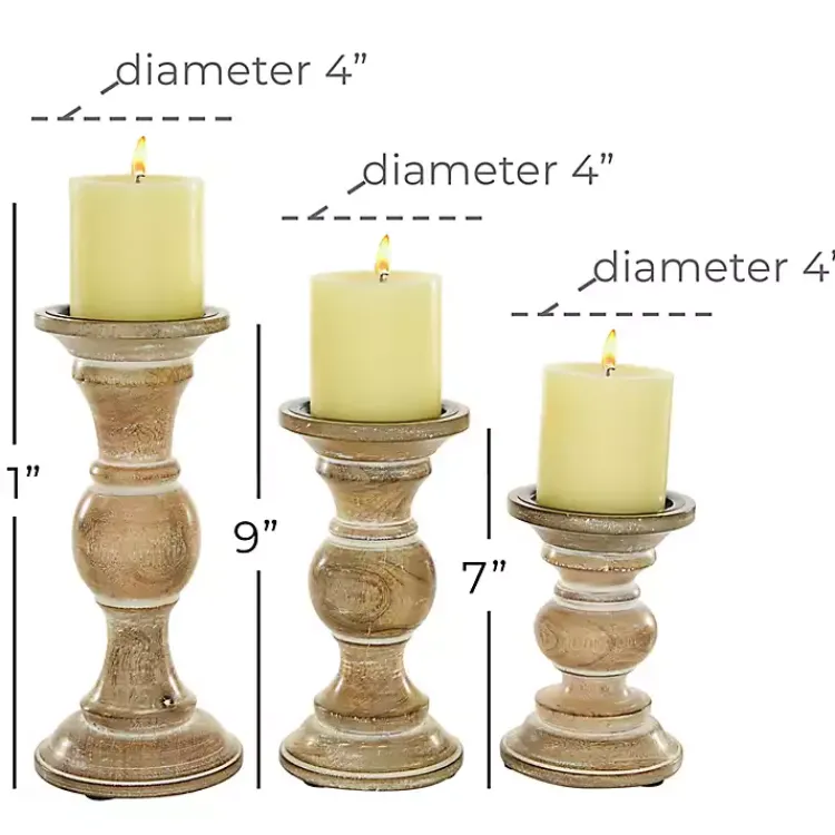 Candle Holders>Kirklands Home Distressed Wood Pillar Candle Holders, Set of 3 Brown