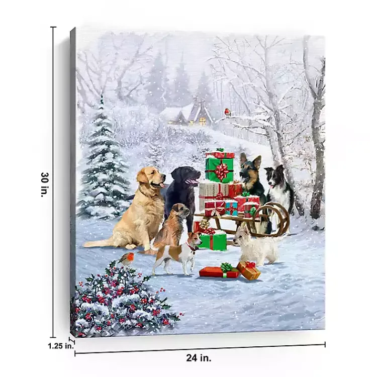 Christmas Art & Wall Decor>Kirklands Home Dog and Presents Canvas Art Print Multi