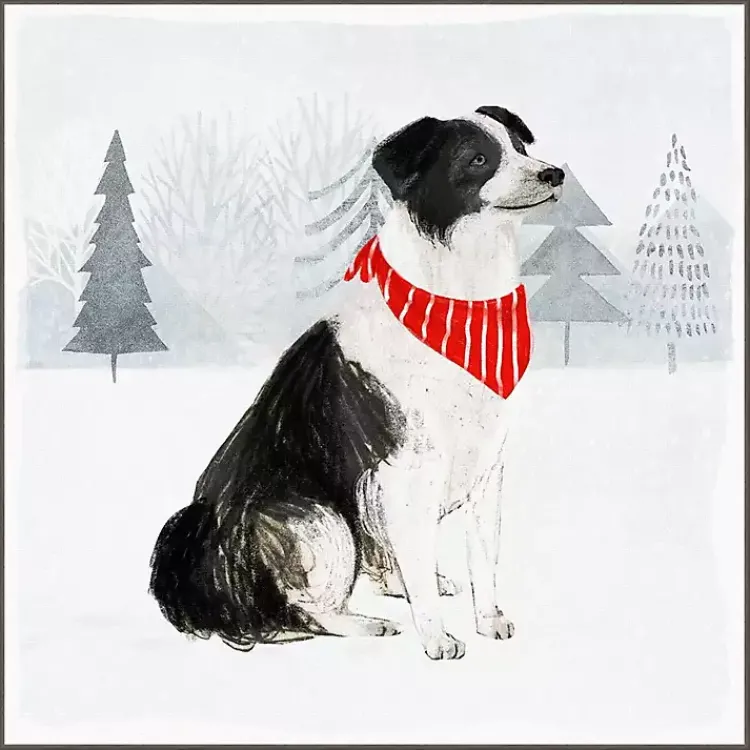 Christmas Art & Wall Decor>Kirklands Home Dog with Red Bandana Christmas Canvas Wall Plaque