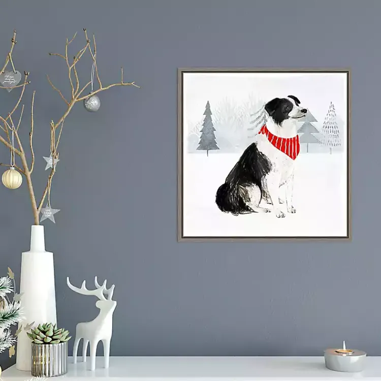Christmas Art & Wall Decor>Kirklands Home Dog with Red Bandana Christmas Canvas Wall Plaque
