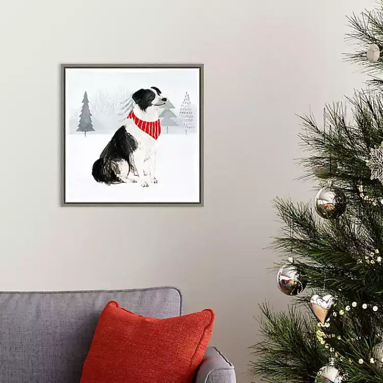 Christmas Art & Wall Decor>Kirklands Home Dog with Red Bandana Christmas Canvas Wall Plaque