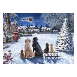 Christmas Art & Wall Decor>Kirklands Home Dogs Watching Santa Canvas Art Print Multi